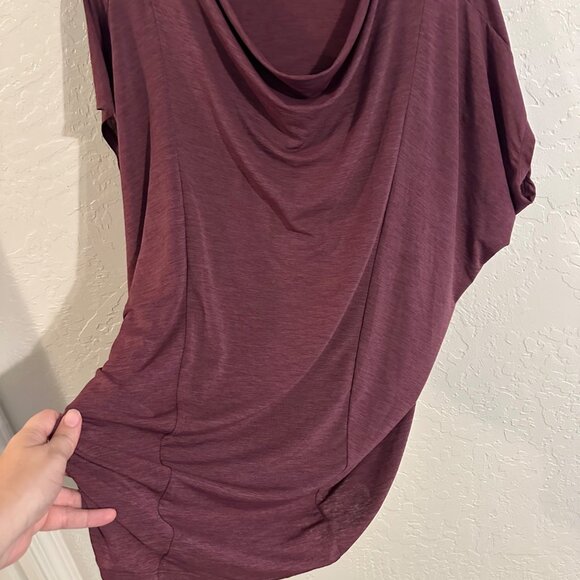 Lucy Purple Heathered Batwing Short Sleeved Cowl Neck Boxy Athletic T Shirt - Picture 8 of 12